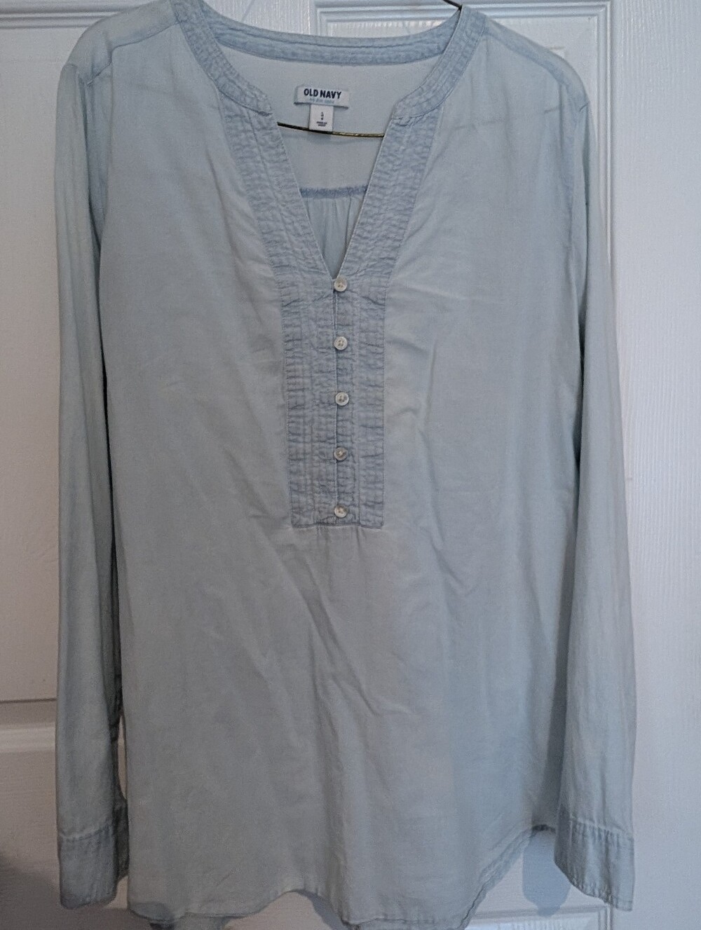Old Navy Pale Blue Pintuck Henley Top
